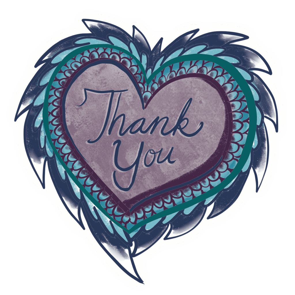 decorative image of a fancy scaled heart with a message of "Thank You" inside.